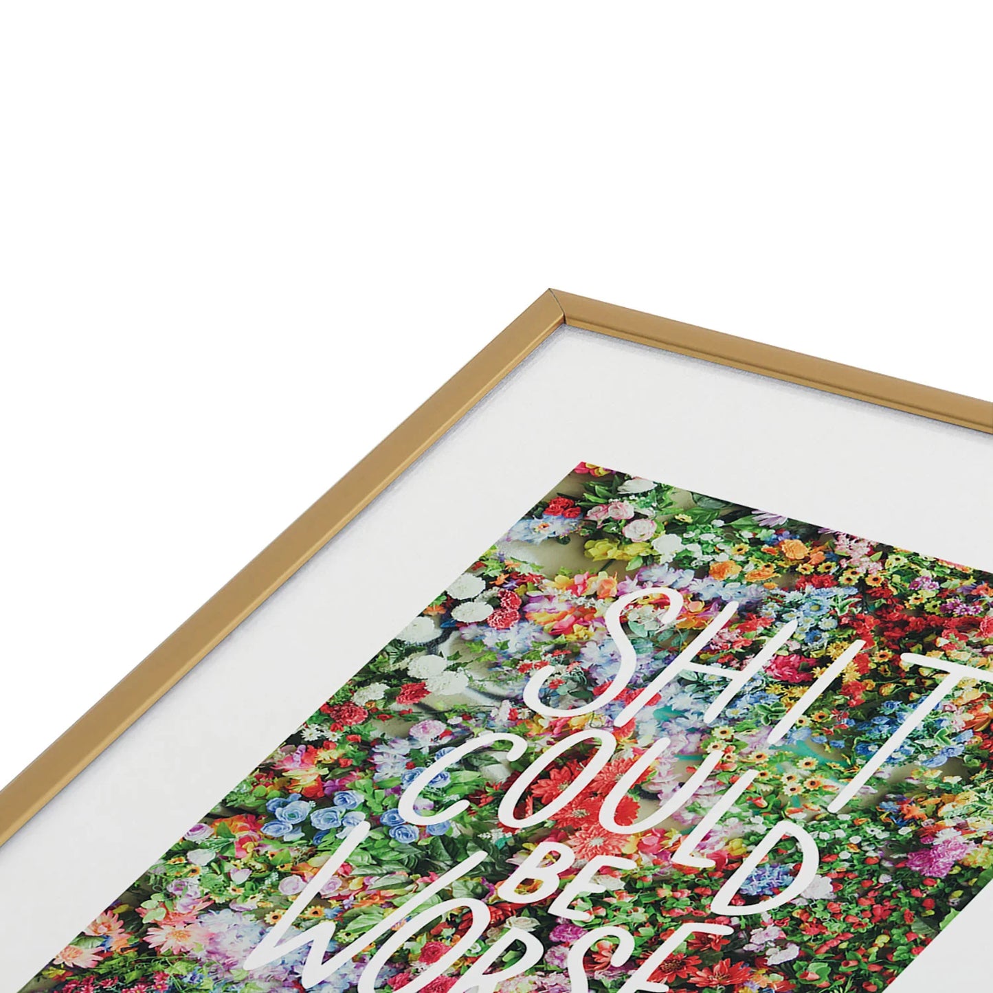 Floral Typography Metal Framed Art Print Gold