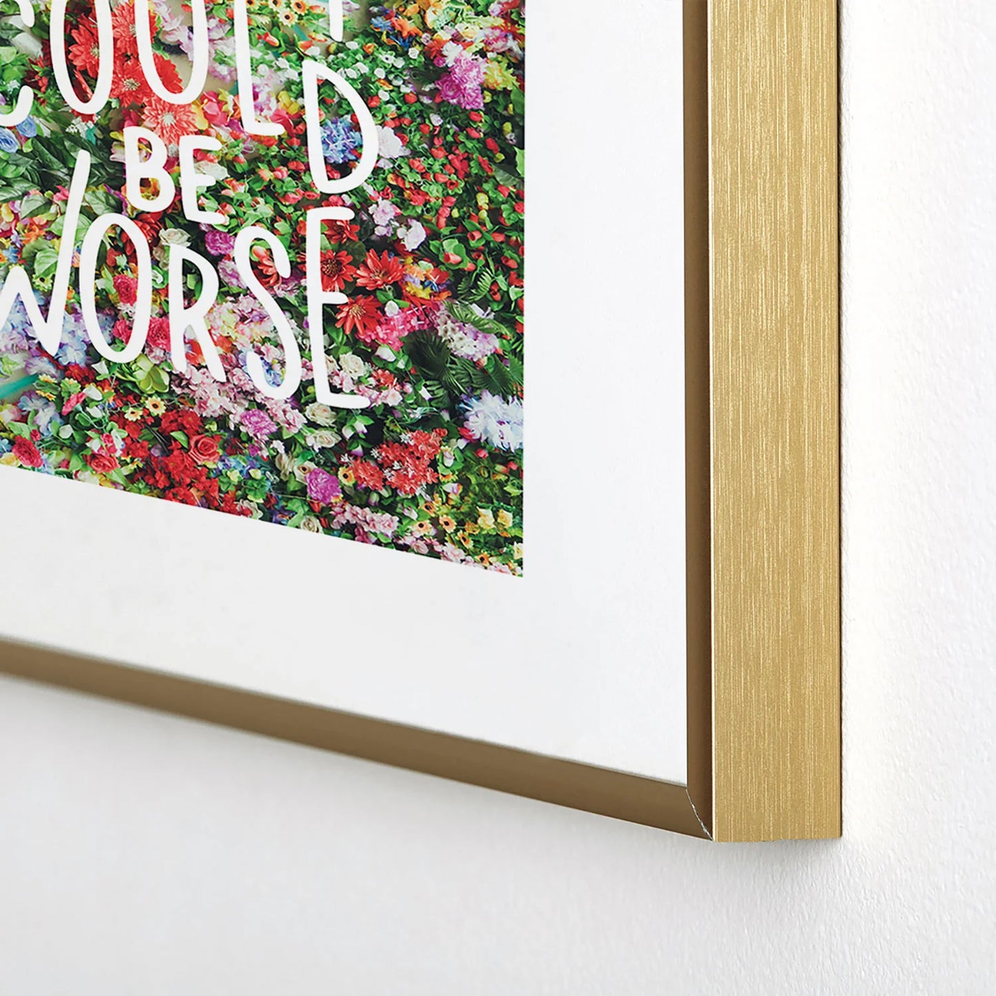 Floral Typography Metal Framed Art Print Gold